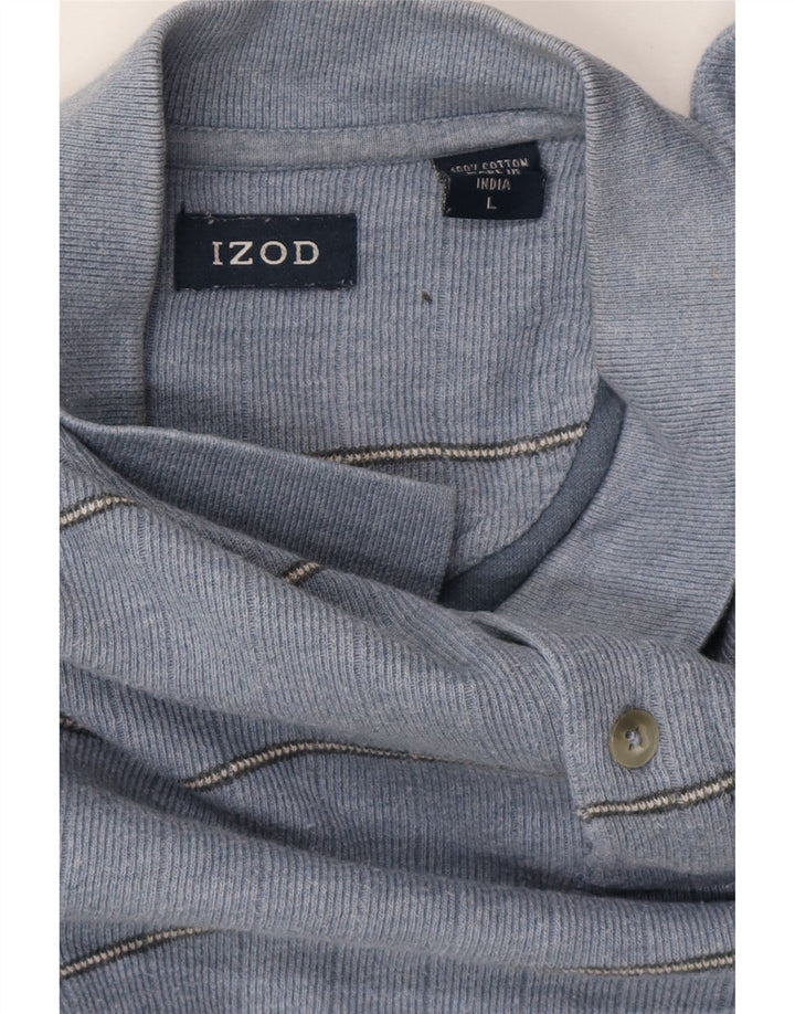 IZOD Mens Long Sleeve Polo Shirt Large Blue Striped Cotton Vintage Izod and Second-Hand Izod from Messina Hembry 