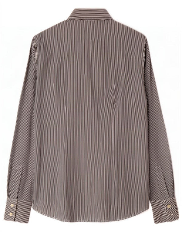 Benetton Womens Ruffle Front Shirt Blouse UK 12 Medium Black Pinstripe