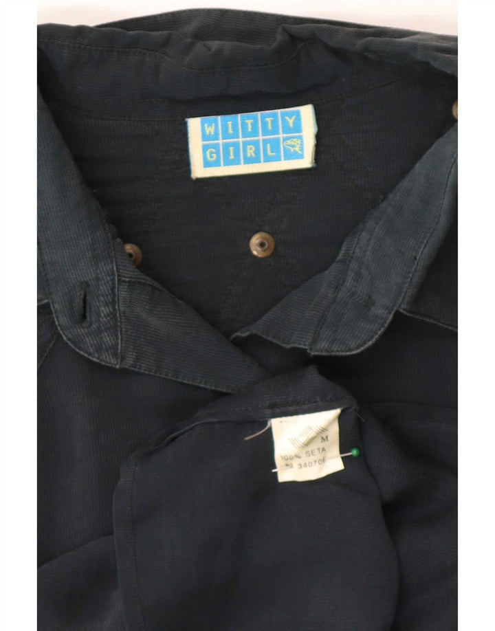 Witty Girl Womens Shirt UK 14 Medium Black Silk