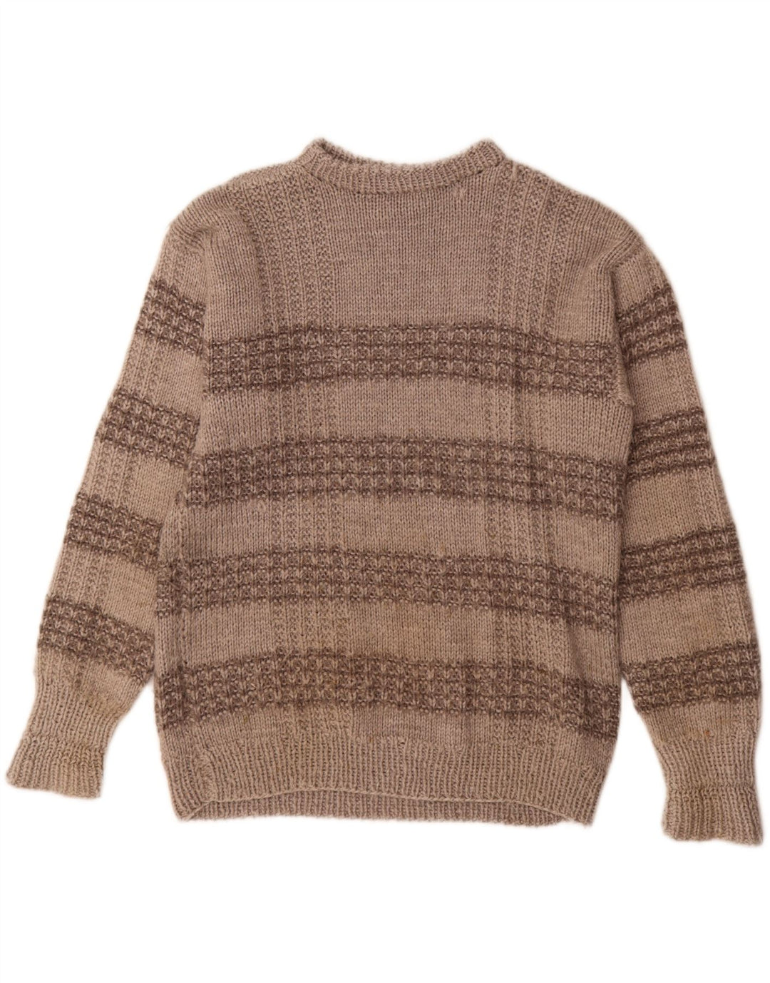Vintage herre rund hals sweater mellem grå stribet