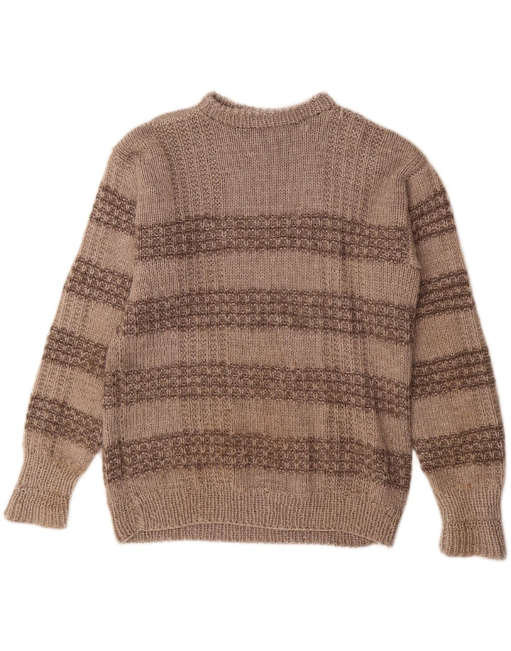 Vintage herre rund hals sweater mellem grå stribet
