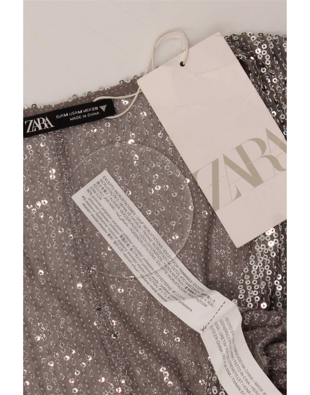 Zara Dame Bluse Top UK 12 Medium Sølv Polyester