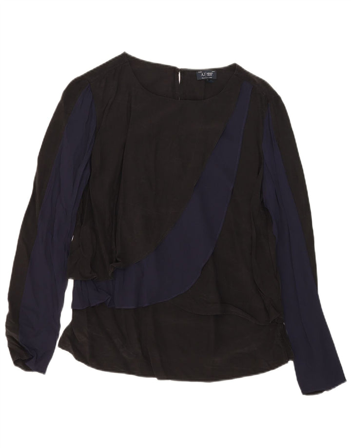 Armani Jeans Dame Langærmet Bluse Top EU 42 Large Black Colourblock