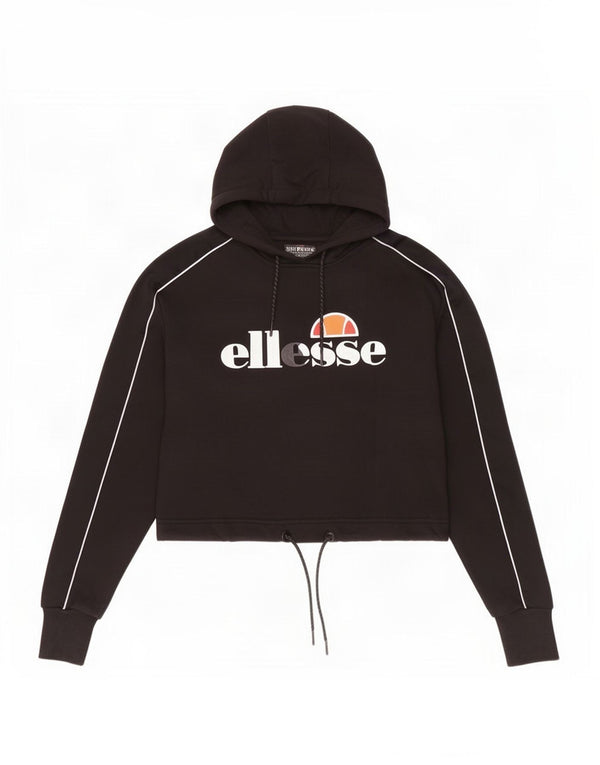 Ellesse Womens Oversized Crop Graphic Hoodie Jumper UK 4 XS Sort