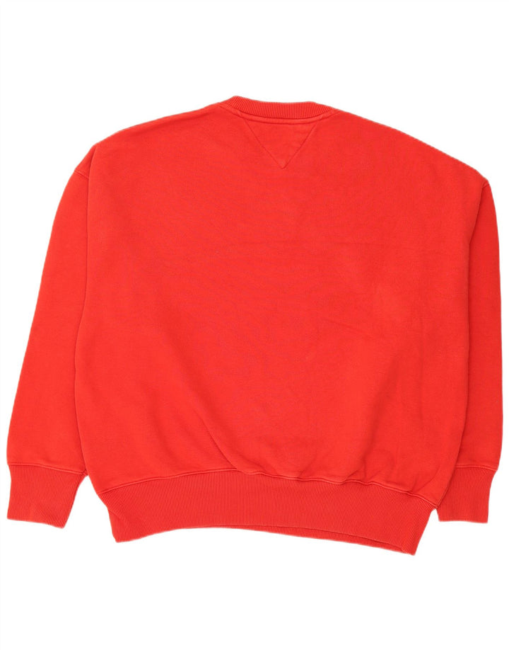 TOMMY HILFIGER Womens Oversized Sweatshirt Jumper UK 14 Medium Red Cotton