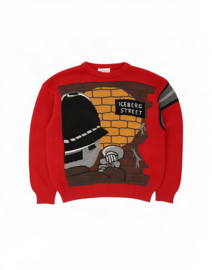 Iceberg Herre grafisk rund hals sweater medium rød uld