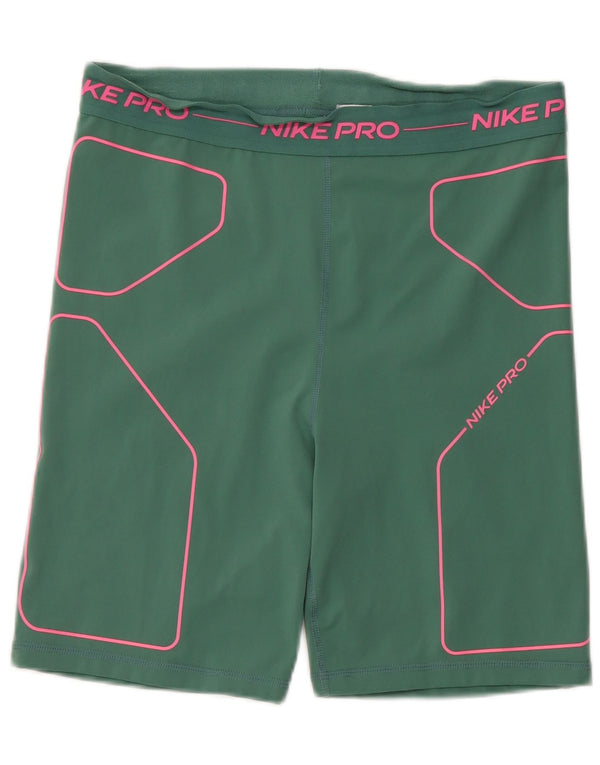 Nike Dame Dri Fit grafiske sportsshorts UK 14 Large Green Polyester