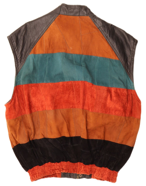 VINTAGE Herre Læder Gilet UK 42 XL Flerfarvet Colourblock
