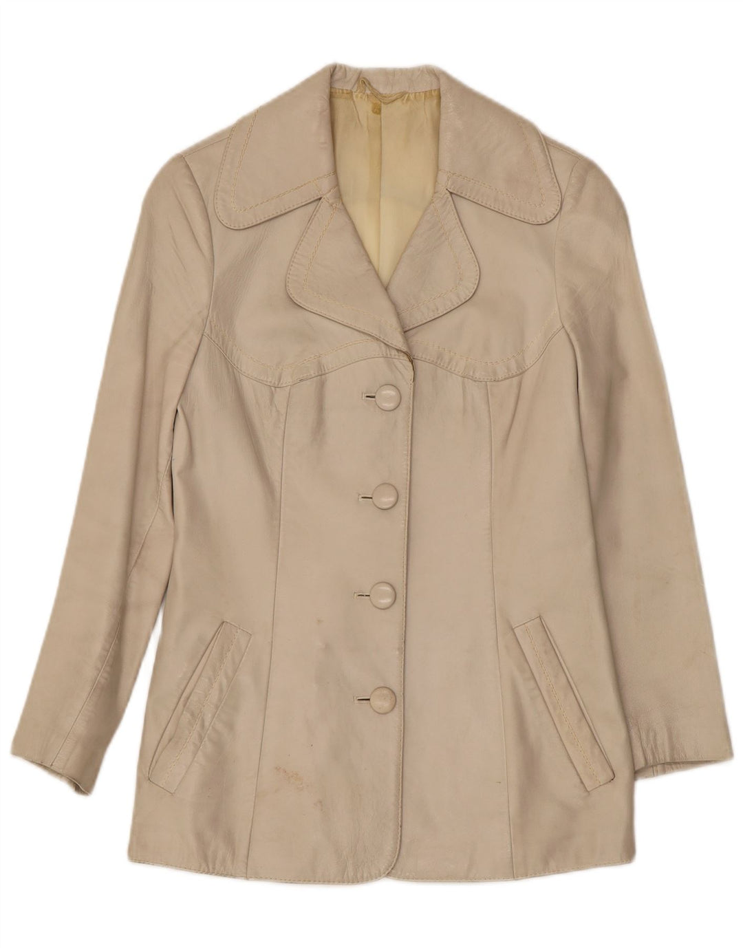 Vintage læderjakke til kvinder UK 10 Small Beige