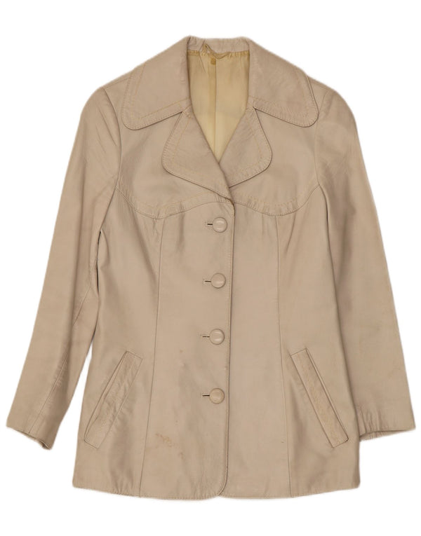 Vintage læderjakke til kvinder UK 10 Small Beige