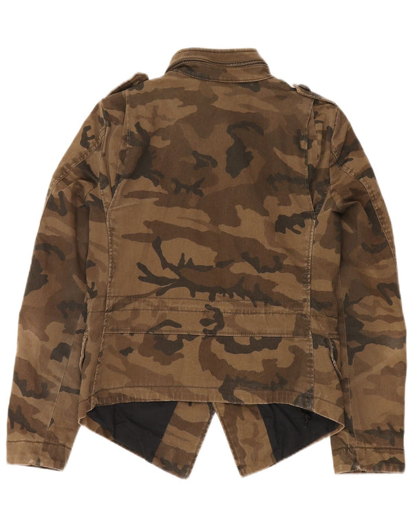 Zara Militærjakke med hætte til kvinder UK 10 Small Brown Camouflage