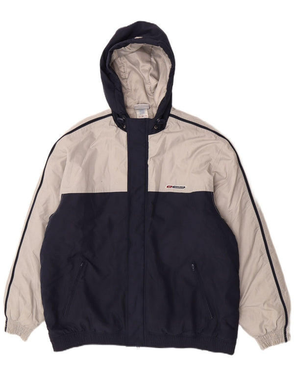 Reebok Herre Hooded Bomber Jacket UK 38 Medium Navy Blue Colourblock