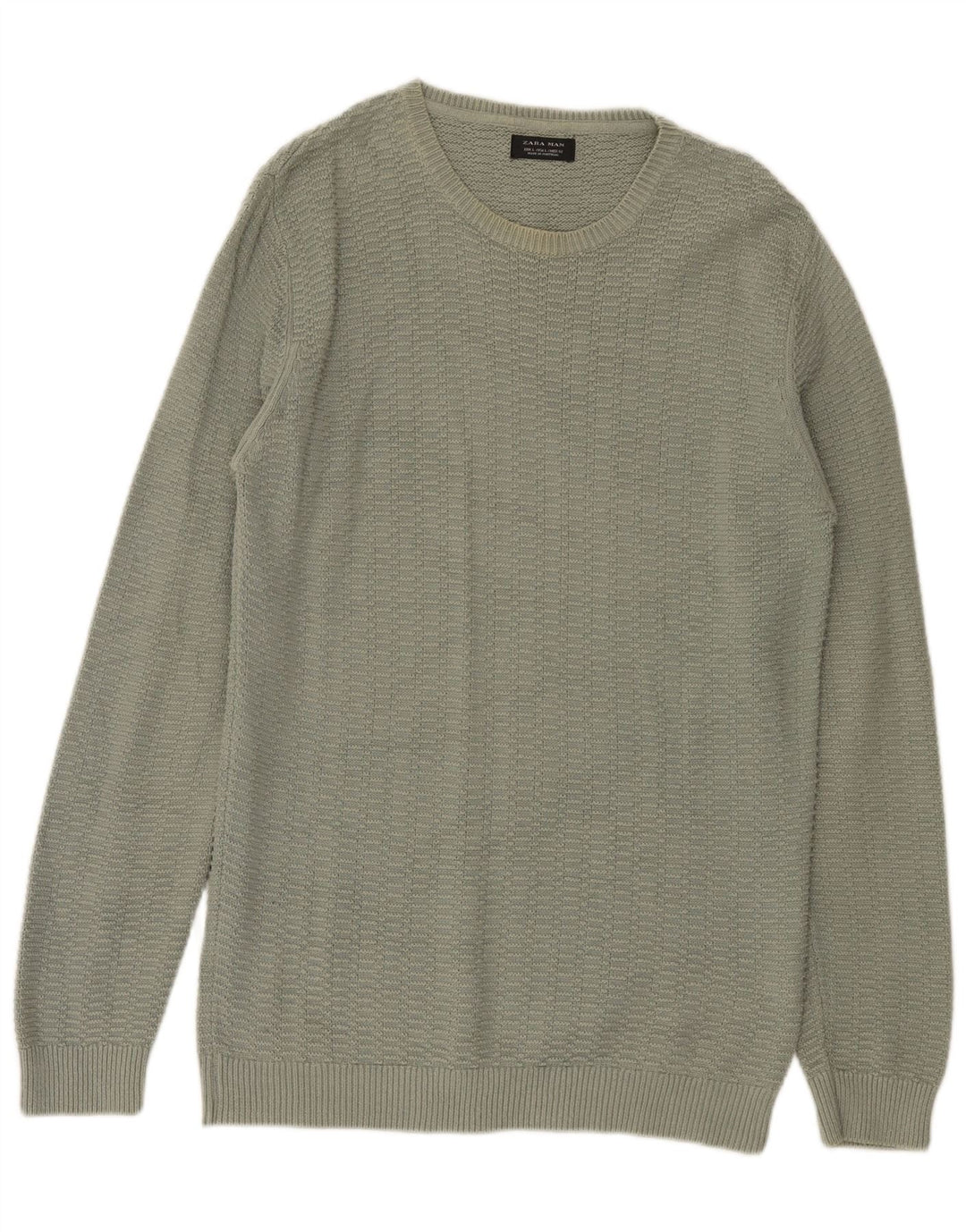 Zara Herre Boat Neck Jumper Sweater Stor Grøn Bomuld