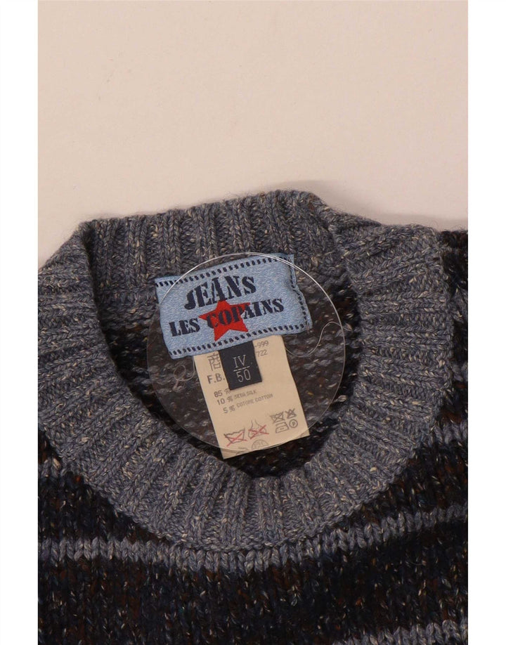 Les Copains Herre Crew Neck Jumper Sweater IT 50 Mellem grå stribet uld