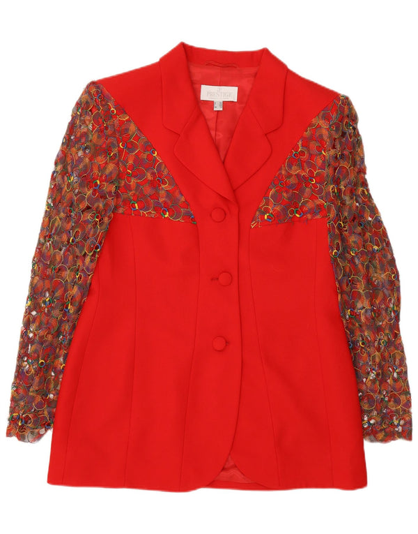 Prestige Dame 3-knaps blazerjakke UK 14 Medium Red Floral Virgin Wool