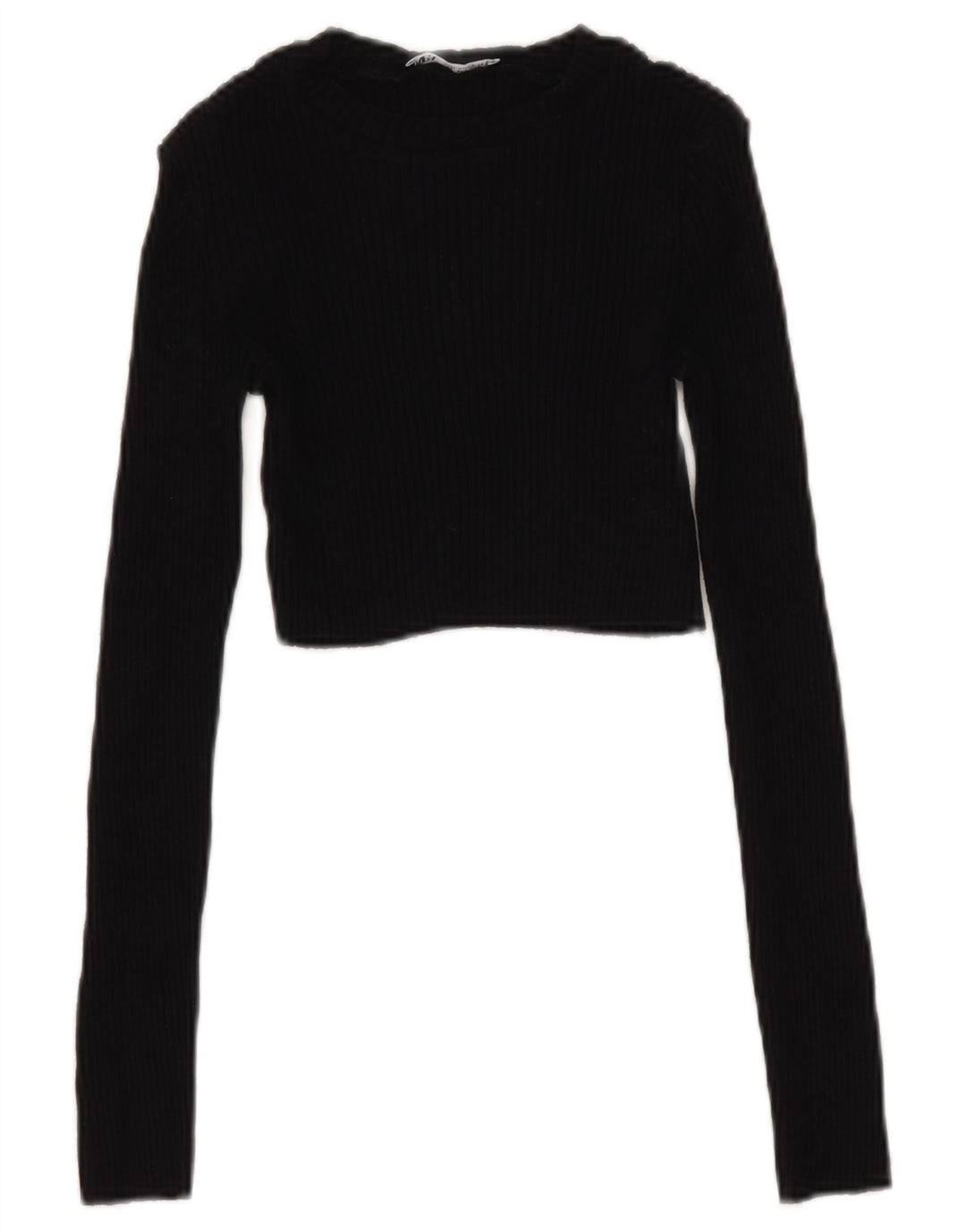 Zara Womens Crop Top Langærmet UK 8 Small Black Bomuld