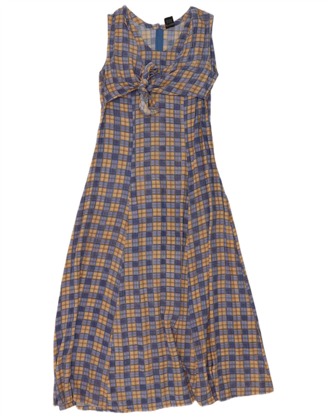 We Be Bop Dame ærmeløs Maxikjole UK 12 Medium Blue Check Rayon