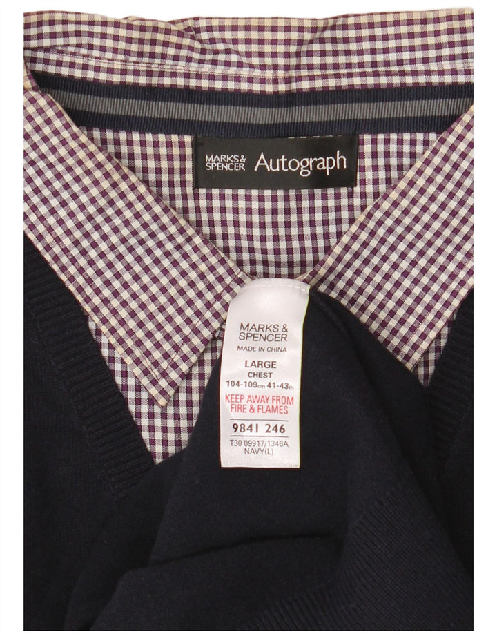 Marks & Spencer Herre Autograph V-hals sweater Stor marineblå bomuld
