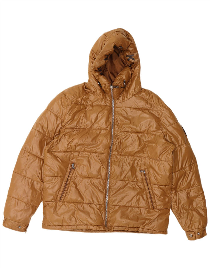 Michael Kors Herre hættepolstret jakke UK 40 Stor brun polyester