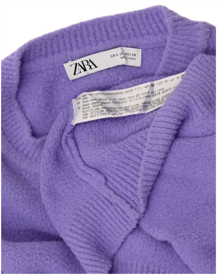 ZARA Womens Crop Oversized Crew Neck sweater UK 10 Small Purple