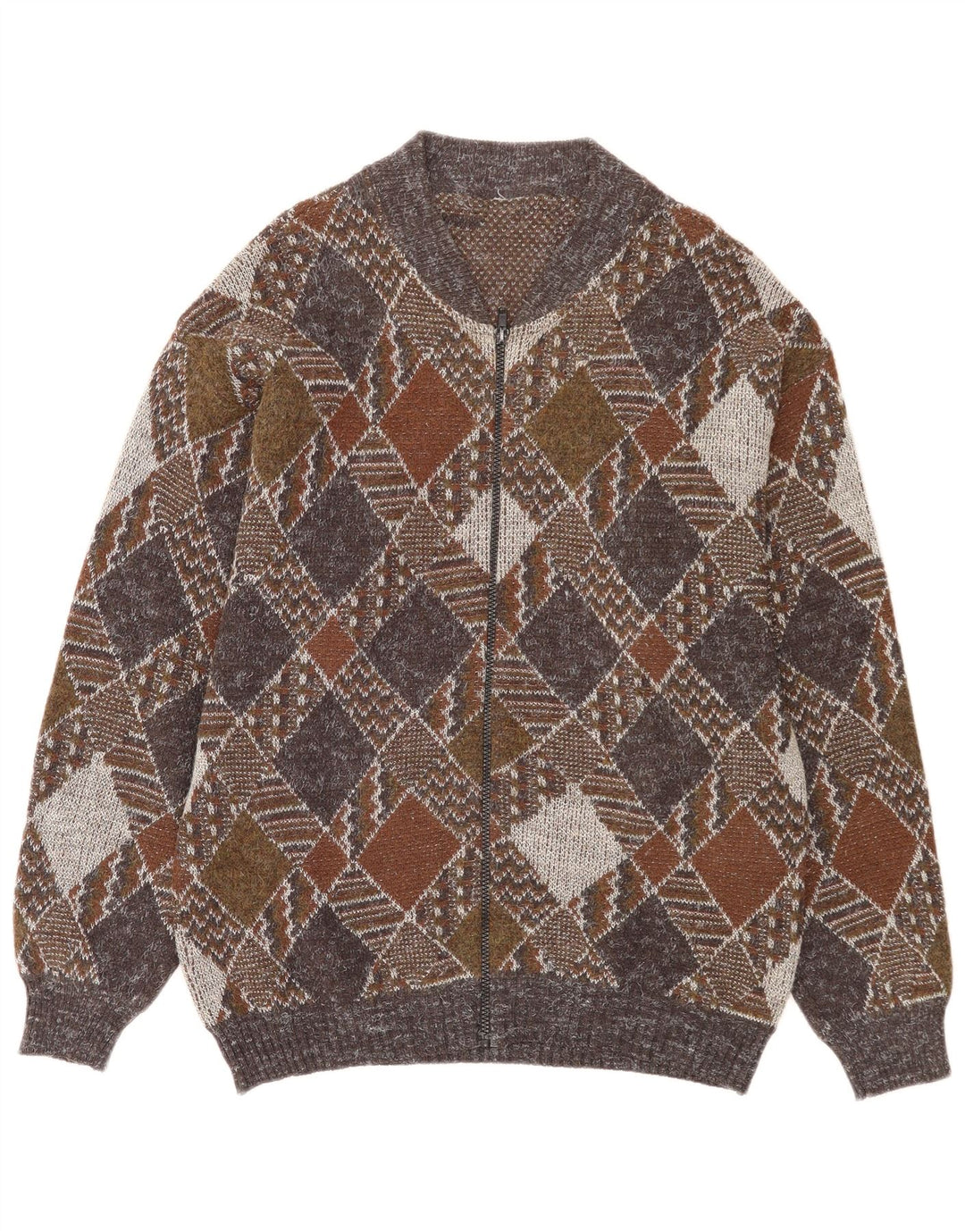Vintage herre cardigan sweater med fuld lynlås Medium flerfarvet Argyle/Diamond