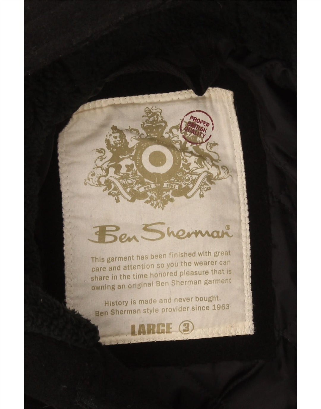 Ben Sherman Herre Hooded Parka Jacket UK 40 Large Black Wool