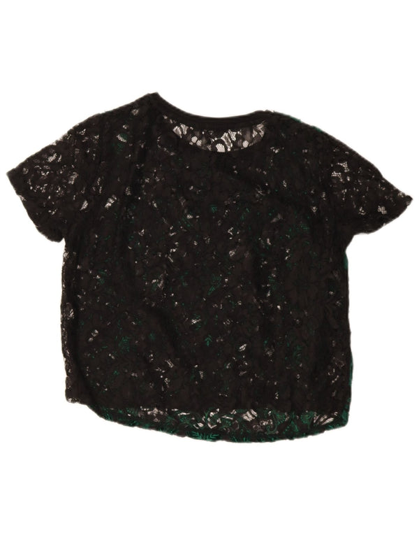 Zara Womens Crop Bluse Top UK 14 Medium Green Paisley