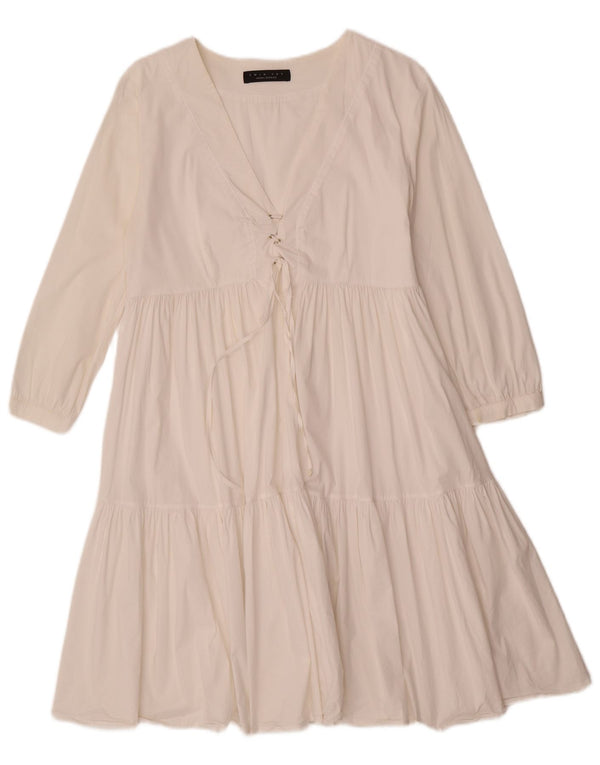 Simona Barbieri Dame Twin-Set 3/4 Ærmet Tiered Dress UK 12 Medium White