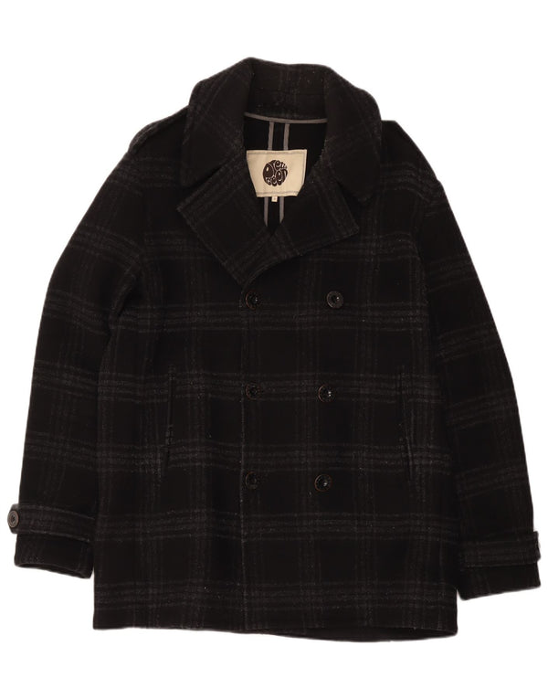 Pretty Green Men Pea Coat UK 40 Large Black Check Wool