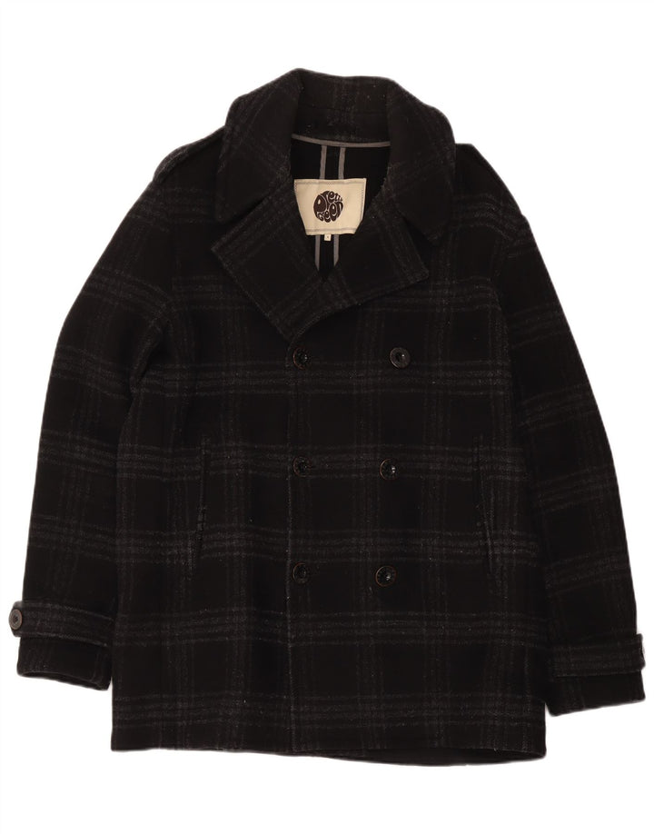 Pretty Green Men Pea Coat UK 40 Large Black Check Wool