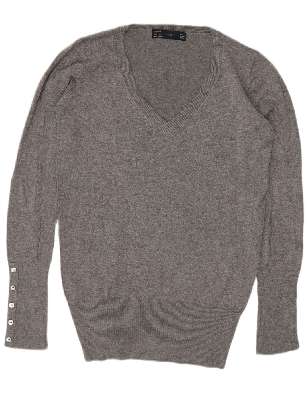 Zara Dame V-hals sweater UK 12 Medium Grey Rayon