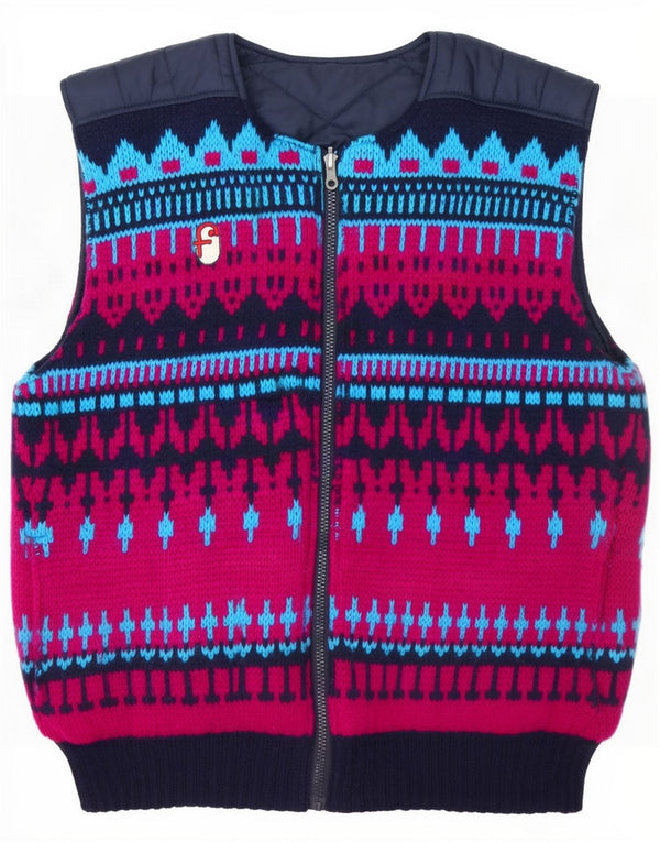 Vintage Dame Ski Vendbar Polstret Gilet IT 42 Medium Navy Blue Geometric