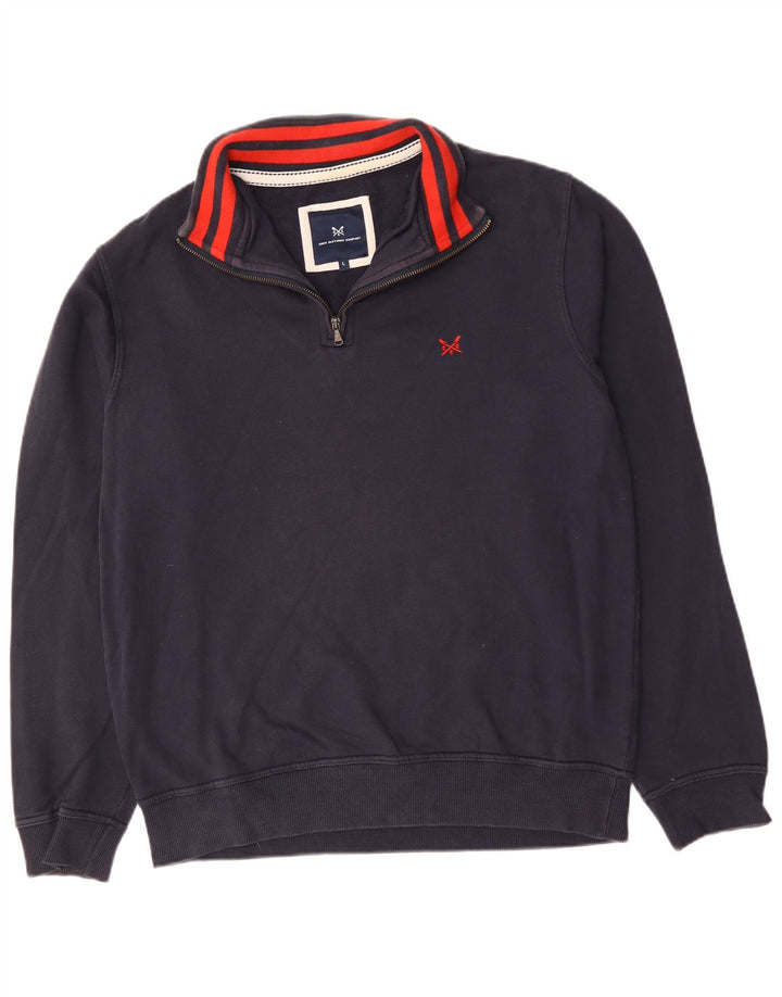 CREW TØJ Herre Zip Neck Sweatshirt Jumper Large Navy Blue Bomuld