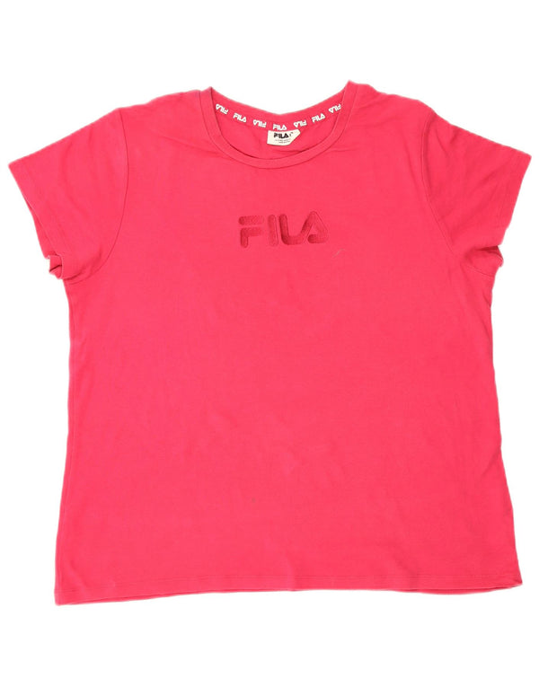 Fila Dame Grafisk T-Shirt Top UK 18 XL Pink Bomuld