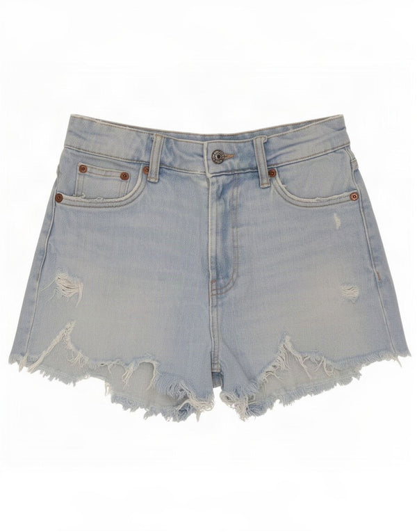 Zara Womens Distressed Denim Shorts EU 34 2XS W24 Blå