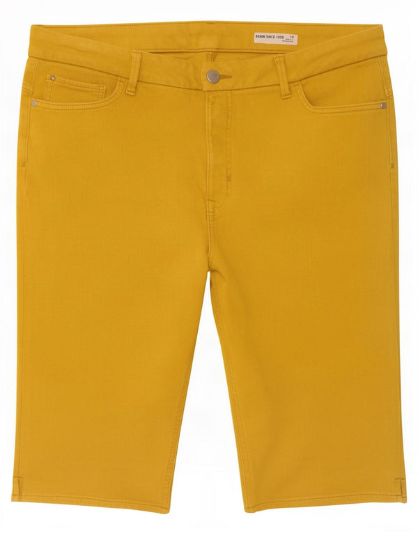 Marks & Spencer højtaljede bermudashorts til kvinder UK 18 XL W36 gul bomuld