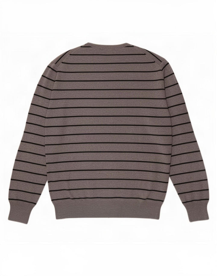 Massimo Dutti Herre sweater med rund hals, mellemgrå stribet bomuld