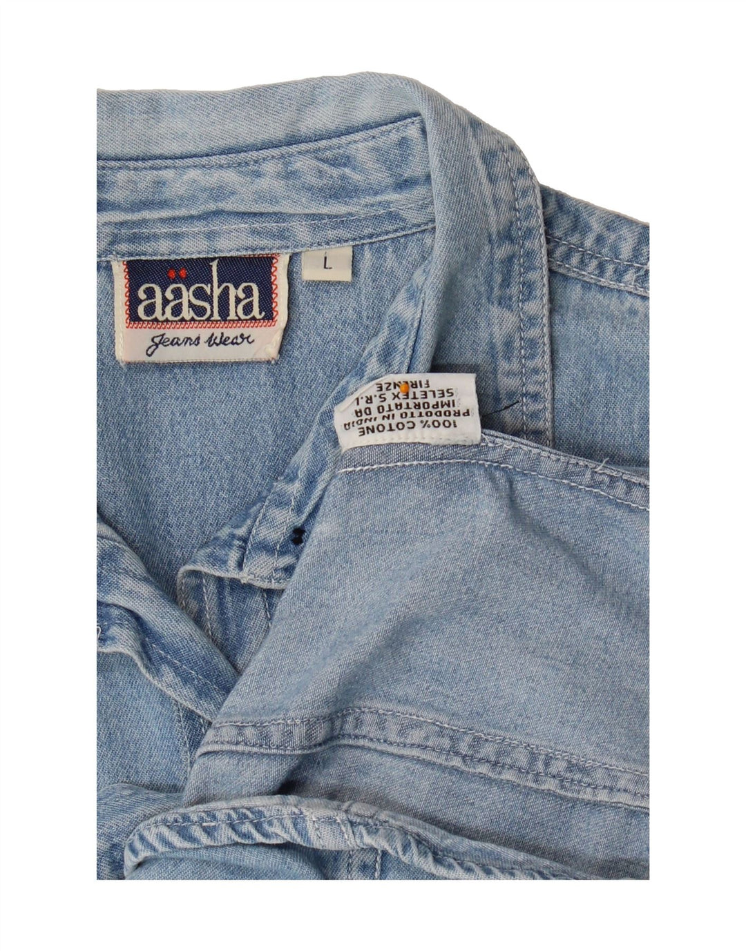 VINTAGE Womens Denim Shirt UK 14 Large Blue Cotton Vintage Vintage and Second-Hand Vintage from Messina Hembry 