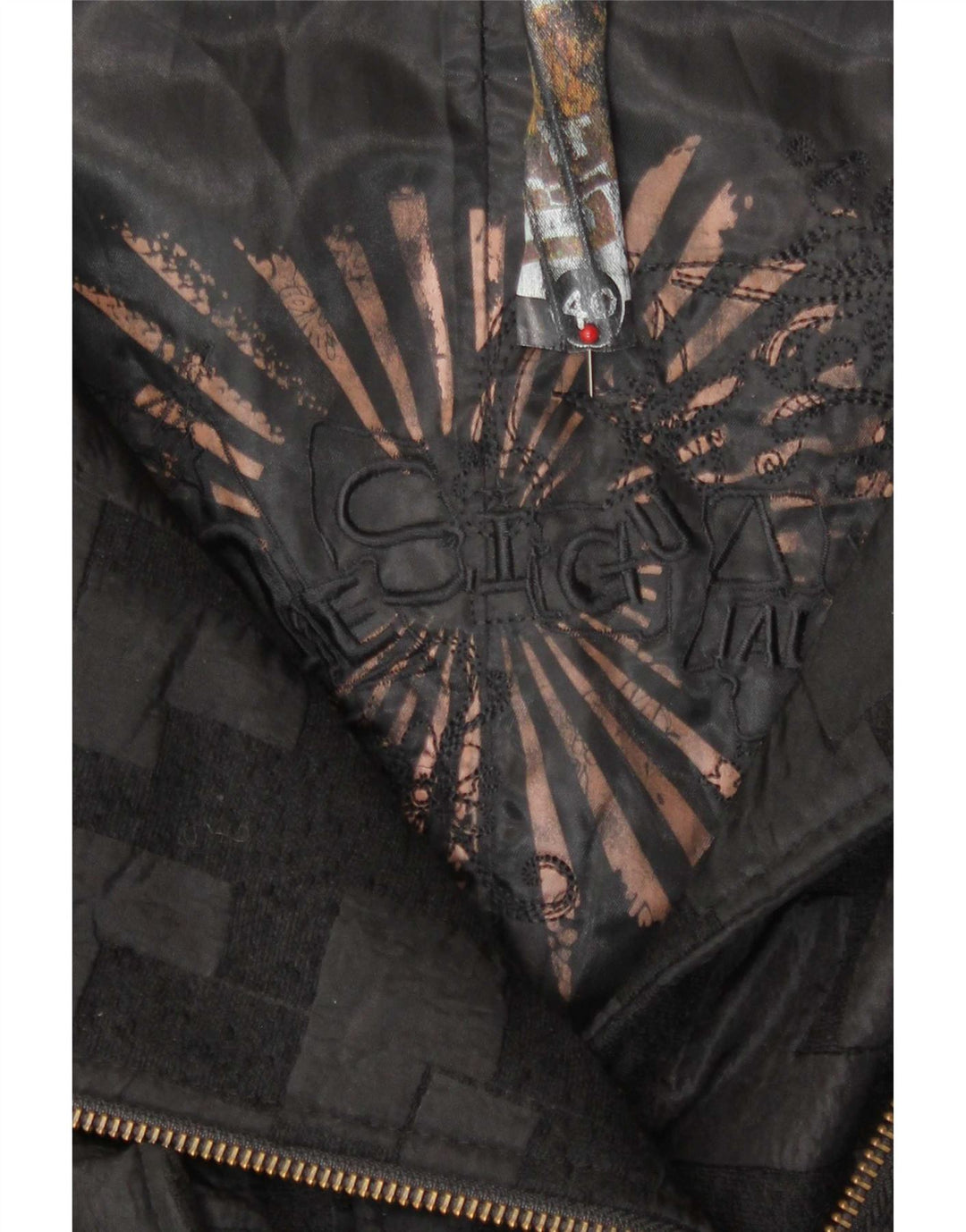 Desigual Dame Windbreaker Coat EU 40 Medium Sort Geometrisk