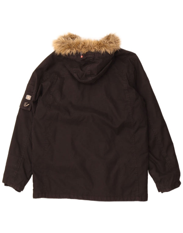 Quiksilver Mens Hooded Parka Jacket UK 40 Large Black Cotton