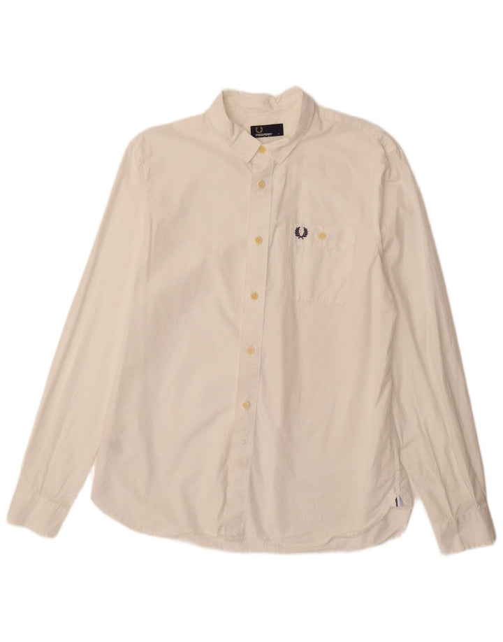 FRED PERRY Mens Shirt Large White Cotton