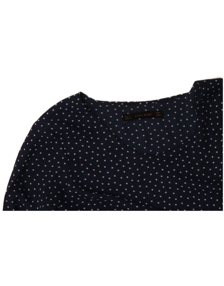 ZARA Womens Crop Oversized Blouse Top UK 10 Small Navy Blue Geometric