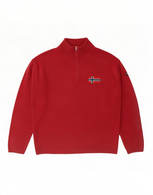 Napapijri Herre Zip Neck Jumper Sweater Large Rød Bomuld