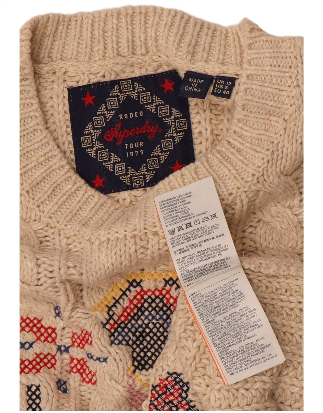SUPERDRY Dame sweater med rund hals DK 12 Medium Beige Fair Isle