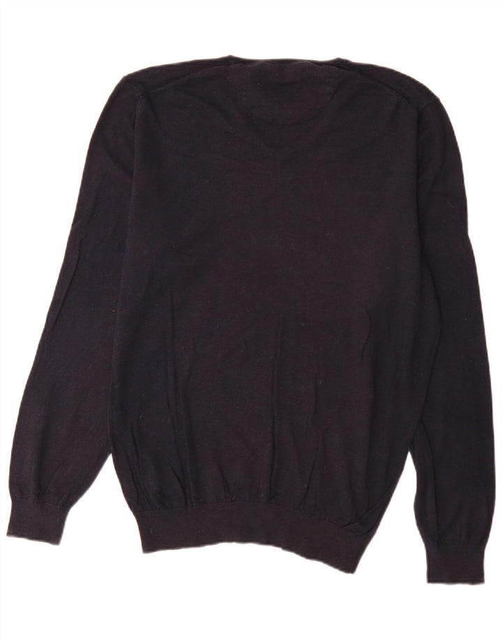 Massimo Dutti Herre V-hals sweater Stor marineblå bomuld