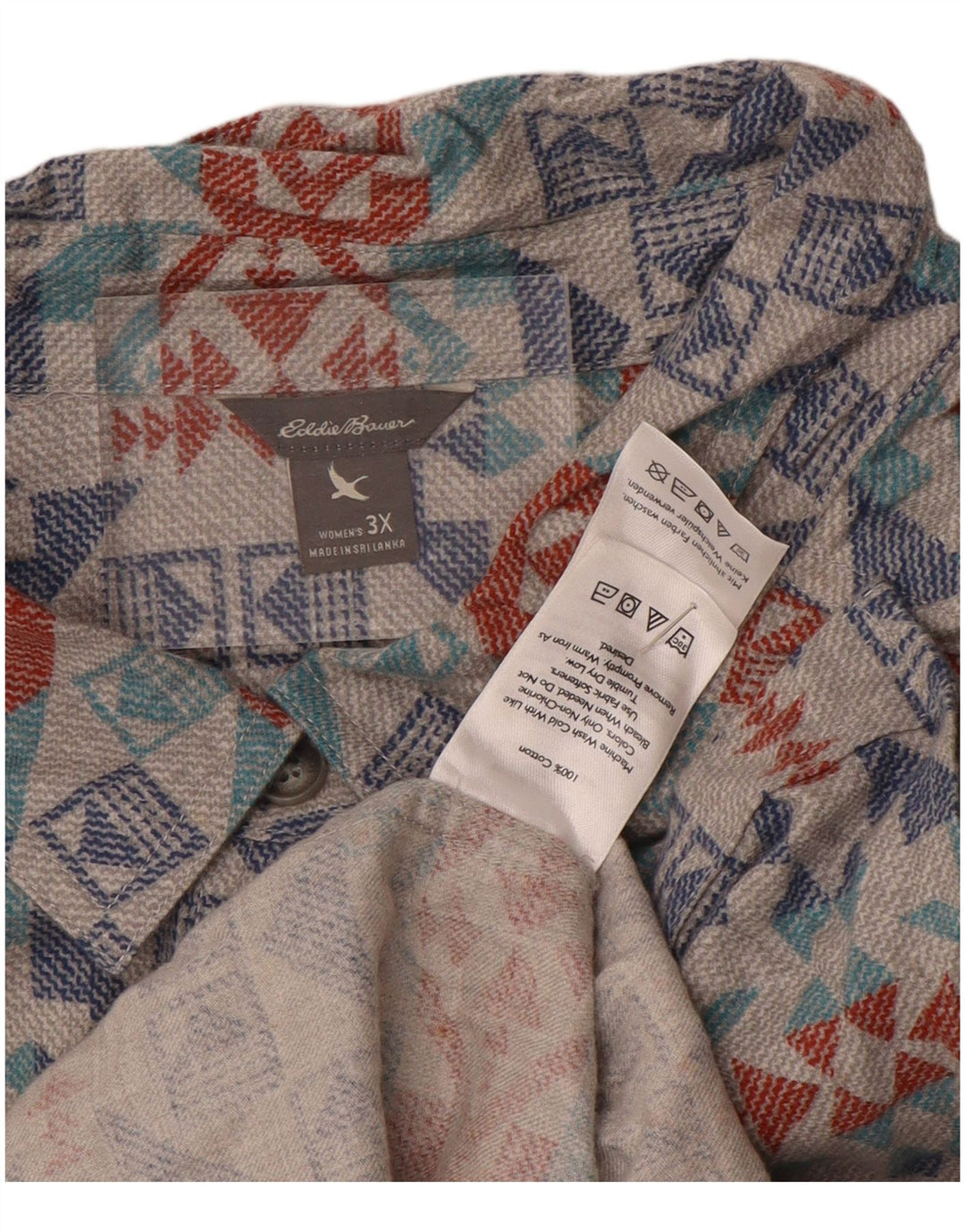 Eddie Bauer Dame Oversized Flanellskjorte UK 22 3XL Grå Geometrisk Bomuld
