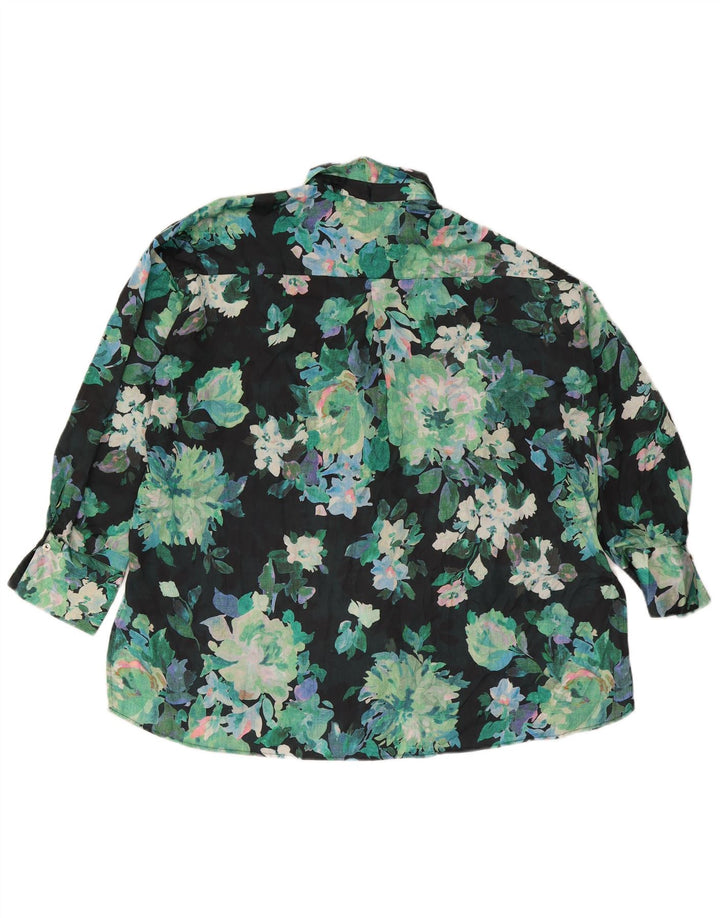 Zara Dame Oversized Shirt Bluse UK 16 Large Green Floral Polyester