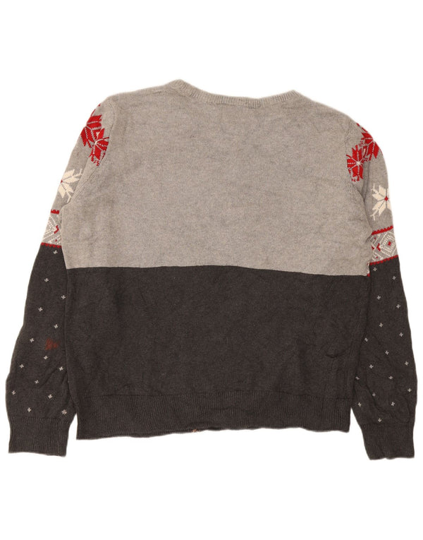 Chaps Dame Boat Neck Jumper Sweater UK 18 XL Grå Fair Isle Bomuld