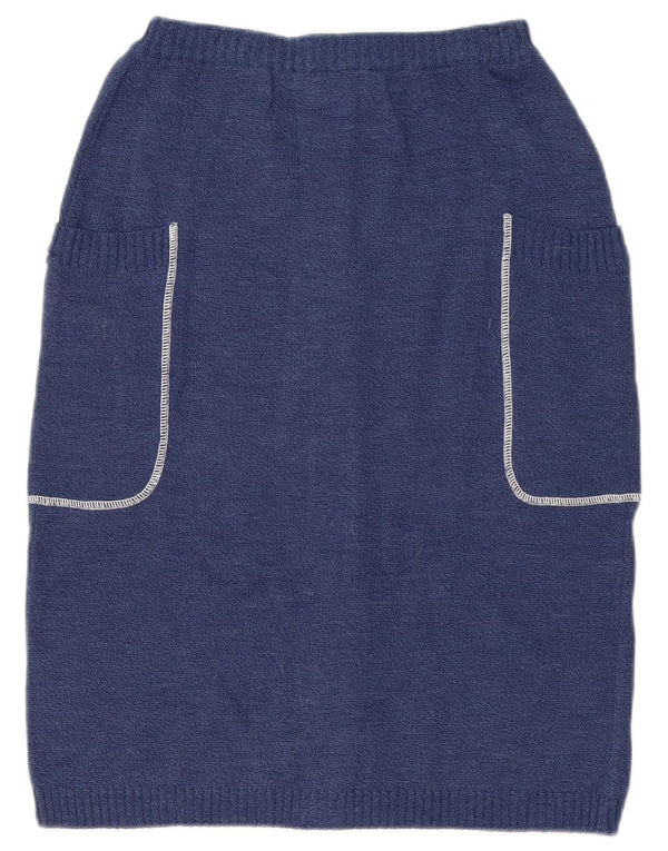 Vintage damestrikket blyantnederdel IT 46 Large W32 Marineblå Bomuld