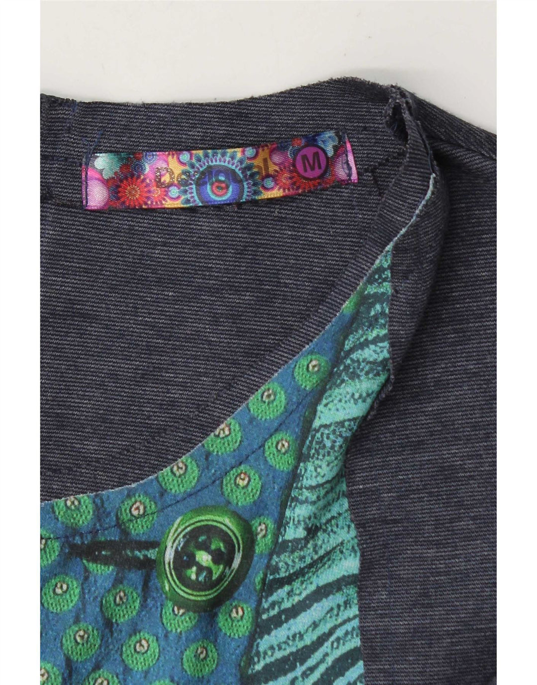 Desigual Kvinders Skede Kjole UK 14 Medium Blå Geometrisk